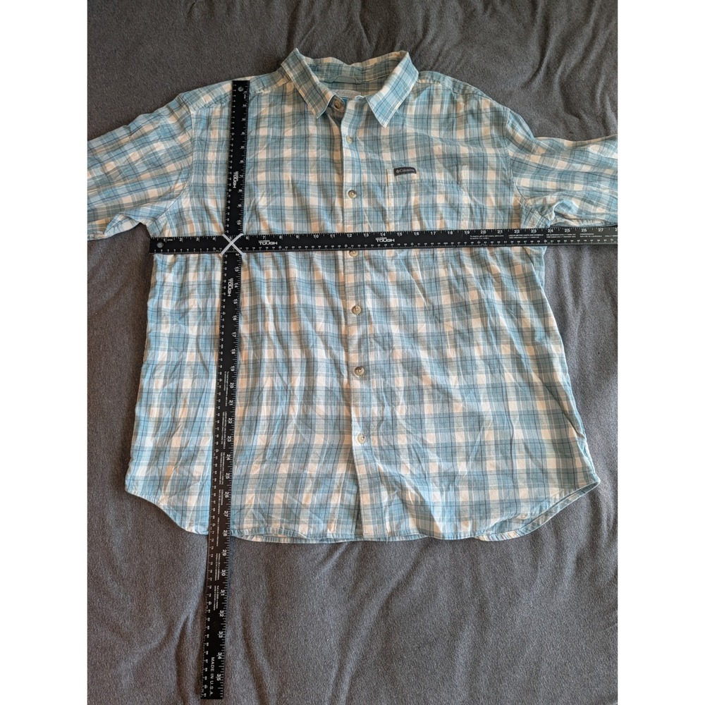 Columbia Mens XL Blue White Plaid Long Sleeve Button Down Outdoor Hiking Shirt